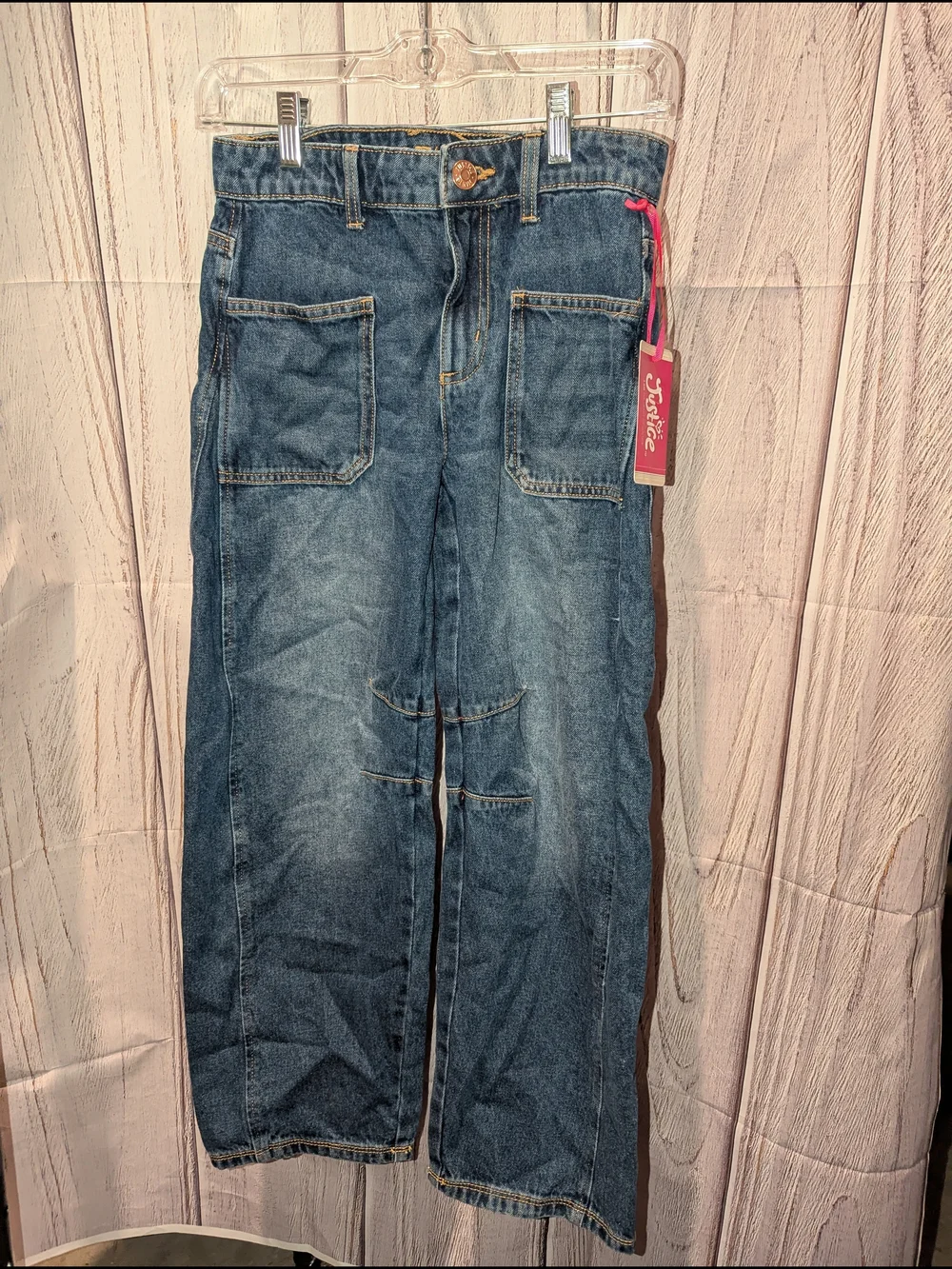 Justice Blue Wide-Leg Kids Denim Jeans with Patch Pockets